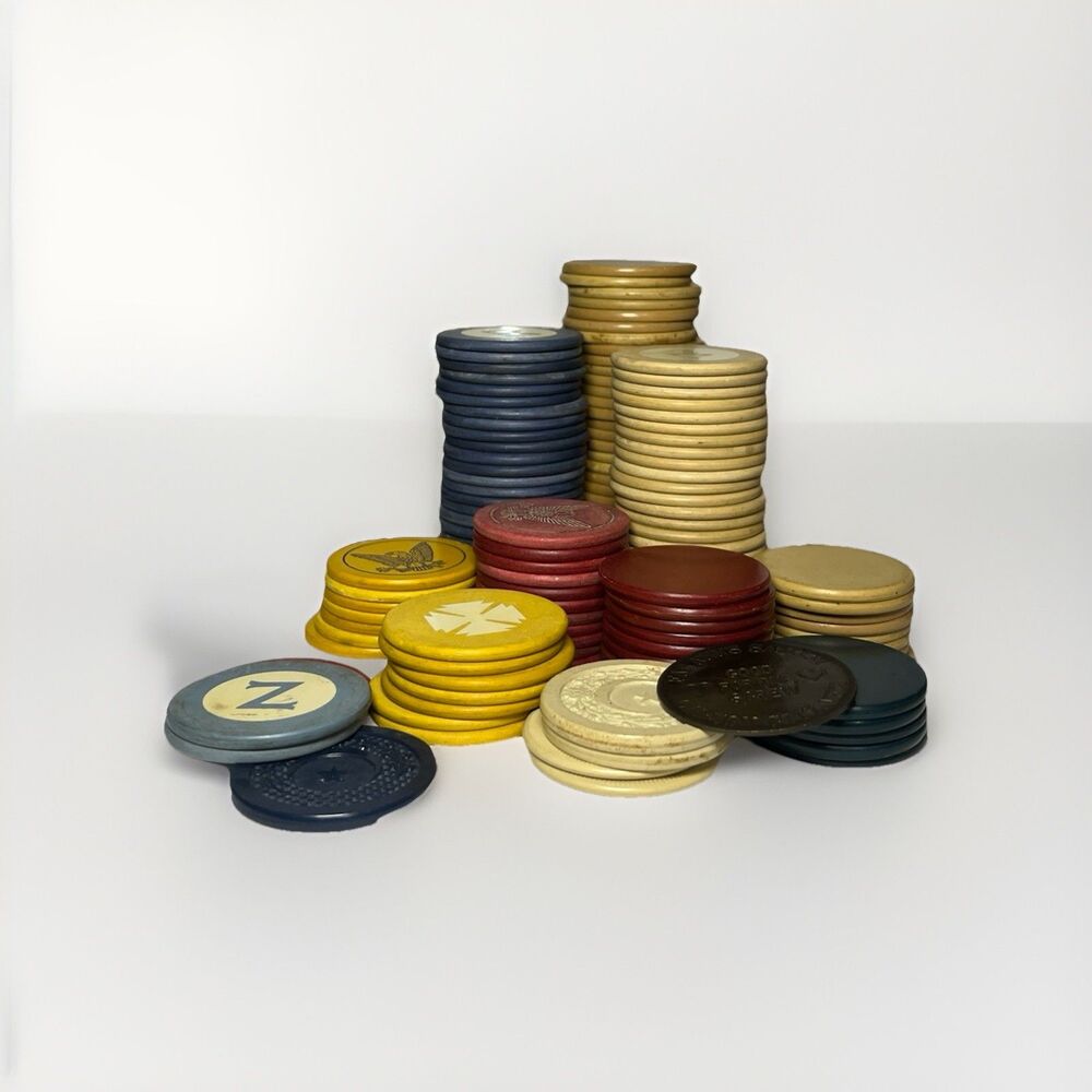 Vintage Clay Poker Chips Lot 133 Mixed Eagle Dog Arrow Carson City Saloon Token